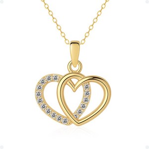 쥬넬 [선물포장] 14K 위트니 더블 하트 큐빅 데일리 드롭 팬던트 체인 금 목걸이 가정의달 어버이날 생일 선물