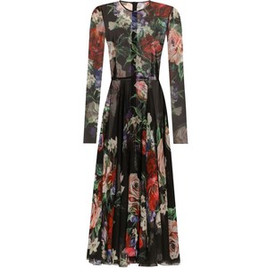 돌체앤가바나 플로럴 프린트 미디 드레스, 블랙계열+레드계열, Italy 40(KR 44)