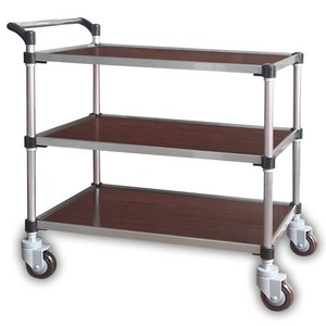 대한캐스터 3단 우드 식당 서빙카트 업소용 병원용 다용도 소형 중형 대형 특대형, RCSO-W03, 1개