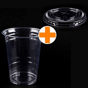 PET 92파이 16온스 투명컵 100개+ 평뚜껑 100개 SET, 100개, 평면형