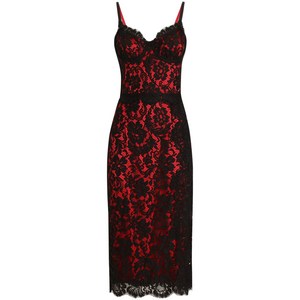 돌체앤가바나 플로럴 레이스 미디 드레스, 블랙계열+레드계열, Italy 46(KR 77)