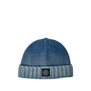 스톤 아일랜드 로고 패치 골지 비니 모자