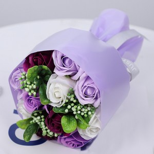 이지플 조화 비누꽃 샤인 플라워 장미 꽃다발, 퍼플, 1개