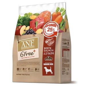 ANF 전연령 식스프리 플러스 인도어 독 건식사료, 소+연어, 1.6kg, 1개