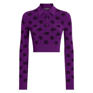 돌체앤가바나 자카드 긴소매 폴로 탑, 바이올렛/보라계열, Italy 44(KR 66)