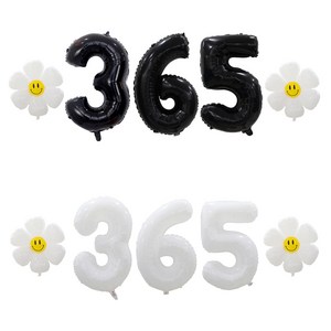 [해피쏘굿] 32인치 블랙/화이트 숫자 (100일~900일) + 데이지 풍선세트, 화이트, 365