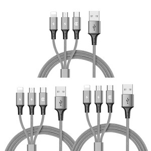 디씨네트워크 다이버스 3in1 8핀 5핀 C타입 고속 충전케이블 3p, 실버, 200cm, 1개