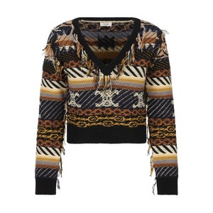 셀린느 프린지 V넥 스웨터, 브라운계열+그레이계열, M(KR 66)