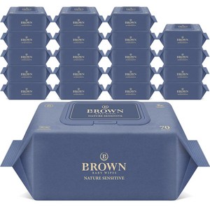 브라운 네이처 센시티브 도톰한 아기 물티슈 엠보싱 저자극 캡형, 73g, 70매, 20개