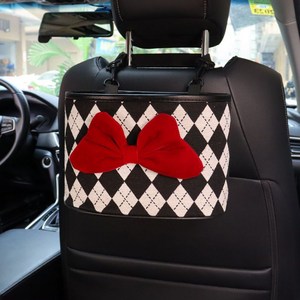 차량용 수납함 수납포켓 뒷자석 등받이 다용도 수납 파우치, 다홍 리본, 1개