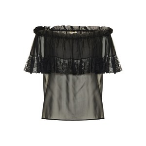 생로랑 레이스 트리밍 러플 탑