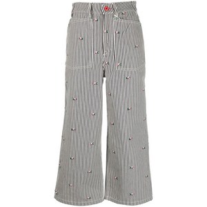 겐조 플로럴 자수 스트라이프 크롭 진