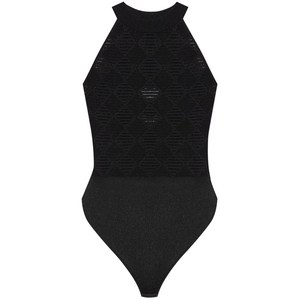 발망 기하학 자카드 하이 넥 바디수트