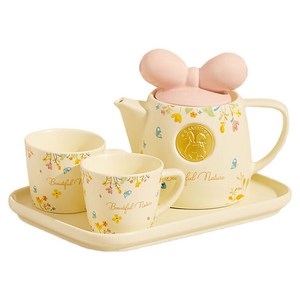 Qiaokao 리본 앤 플라워 팟츠 티 포 원 다기 세트