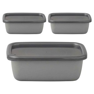 노다호로 그레이 렉탱글 깊은 타입 밀폐용기 S, 용기 + 뚜껑, 3개