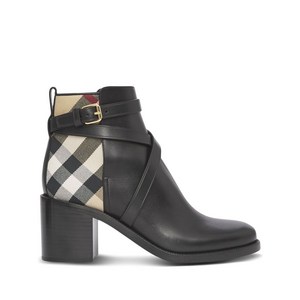 버버리 하우스 체크 미드 힐 부츠, Europe 39.5(KR 255), 블랙계열+베이지계열