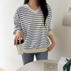 데일리앤 원트 여성 루즈핏 긴팔 스트라이프 맨투맨 티셔츠 봄 가을