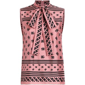 돌체앤가바나 DNA 로고 프린트 블라우스, 핑크계열+블랙계열, Italy 42(KR 55)