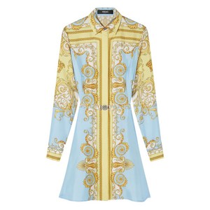 베르사체 실크 미디 드레스, 블루계열+옐로우계열, Italy 42(KR 66)