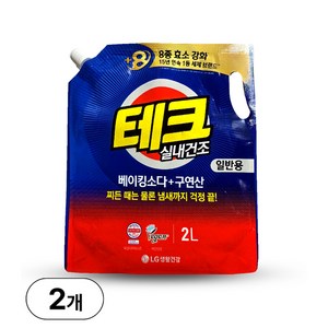 [비건라이프] 테크 베이킹소다 플러스 구연산 실내건조 액체세제 일반용 리필, 2L, 2개