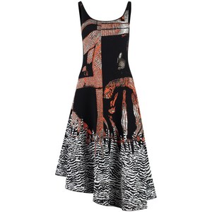 보테가 베네타 그래픽 프린트 민소매 미디 드레스, 블랙계열, Standard M