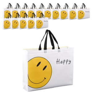 해피쇼핑 튼튼한 손잡이 스마일 에코백 쇼핑백 선물포장 부직포 가방, 15개, 해피스마일(소형)