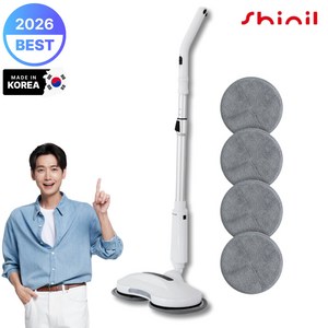 [26년최신형 국내생산]신일 LED 무선 파워스핀 물걸레 청소기 화이트 /극세사패드 4P증정