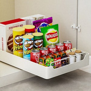 Qiaokao 무타공 슬라이드형 주방 수납 선반, 화이트, 30x43x7cm, 2개