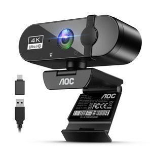 AOC 4K UHD 웹캠 노이즈캔슬링 마이크 내장 PC 화상회의 방송용