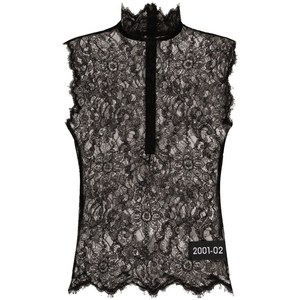 돌체앤가바나 로고 패치 플로럴 레이스 탑