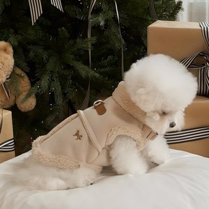 도그아이 강아지 스웨이드 무스탕, 베이지, M, 1개