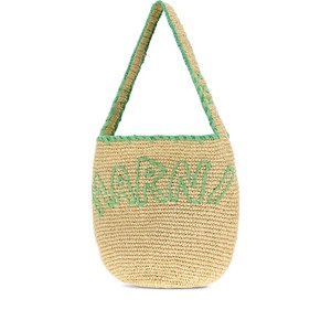 마르니 라지 로고 자수 라피아 토트 백