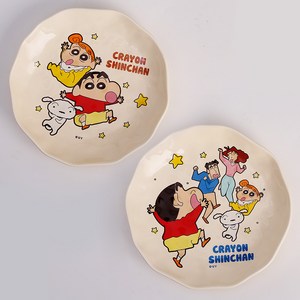Keyiyijia 짱구 일러스트 원형 접시, 혼합색상, 접시2개입, 1세트