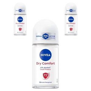 니베아 데오드란트 롤온 드라이 컴포트 여성용 50ml 72시간 지속 보송함, 50ml, 3개