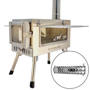 아웃도어웍스 화목난로 캠핑난로 3면 불보기창 늑대스킨 캠핑용화목난로 장작 난로, a.-6.추가연통(홀잭보호연통)