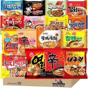 블루존 봉지라면 낱개 16종 (진라면+팔도비빔+불닭볶음면+까르보불+열라면+짜파게티+신라면+너구리+안성탕면+삼양+김치면+해물+스낵+참깨+툼바+진짬뽕)