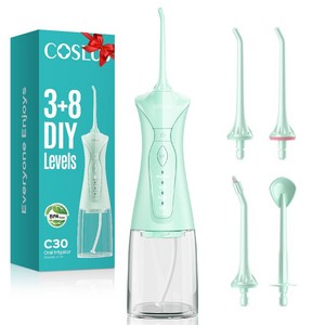 코슬루스 3+8 모드 무선 구강세정기 IPX7 급방수 + 4개노즐팁