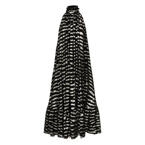 셀린느 메탈릭 스트라이프 홀터 넥 드레스