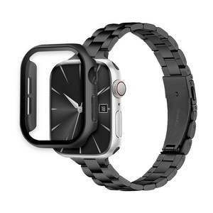 티엑스엘엑스 애플워치 호환 슬림 메탈 스트랩 풀커버 케이스 세트, 46mm, 블랙, 1개