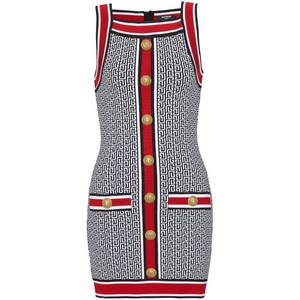 발망 버튼 장식 모노그램 미니 드레스, 레드계열, France 40(KR 66)