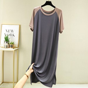 228 여성 모달 소재 투톤 배색 원피스 잠옷 55~77 프리 사이즈