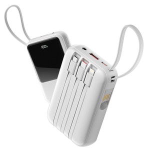 TRYSEEK 고속충전 PD 22.5W 대용량 미니 4in1 케이블 일체형 보조배터리 12000mAh 멀티단자 C타입 LED잔량
