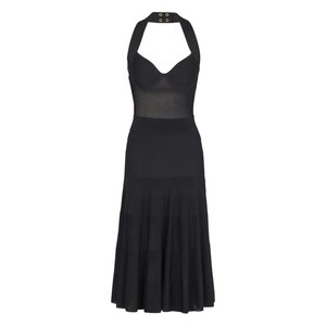 발망 홀터넥 플리츠 미디 드레스, 블랙계열, France 34(KR 55)