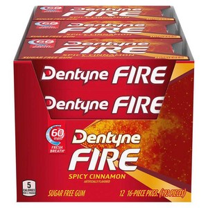 Dentyne Fire 덴타인 파이어 시나몬 계피 슈가프리 껌 16개 x 12팩, 12개