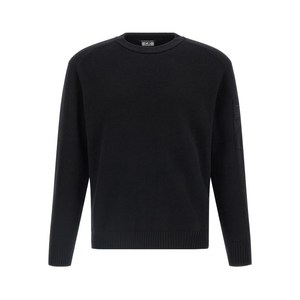 C.P.컴퍼니 로고 패치 크루 넥 스웨터, 블랙계열, Standard XXL