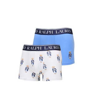폴로랄프로렌 베어 모티프 로고 웨이스트밴드 트렁크 2팩 세트, 화이트계열+블루계열, S