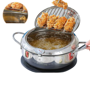 스텐 튀김냄비 주방 캠핑 튀김 온도계가 달린 다용도튀김냄비, 스테인리스 강, 20cm, 1세트