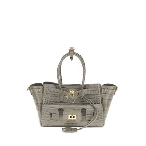 발렌시아가 벨 에어 크로커다일 이펙트 레더 미니 토트 백