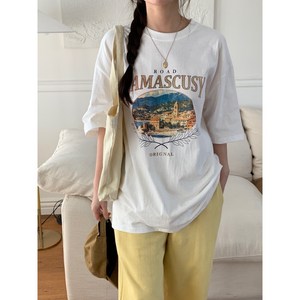 글로리원 여성 로드 프린팅 데일리 루즈핏 라운드 반팔티