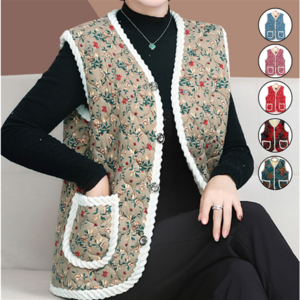 에즈 촌캉스룩 할머니조끼 꽃무늬조끼 털 누빔